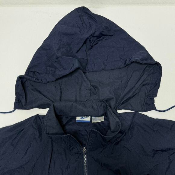 Reebok Navy Windbreaker Jacket XL Vintage Hooded Full Zip - Picture 3 of 6